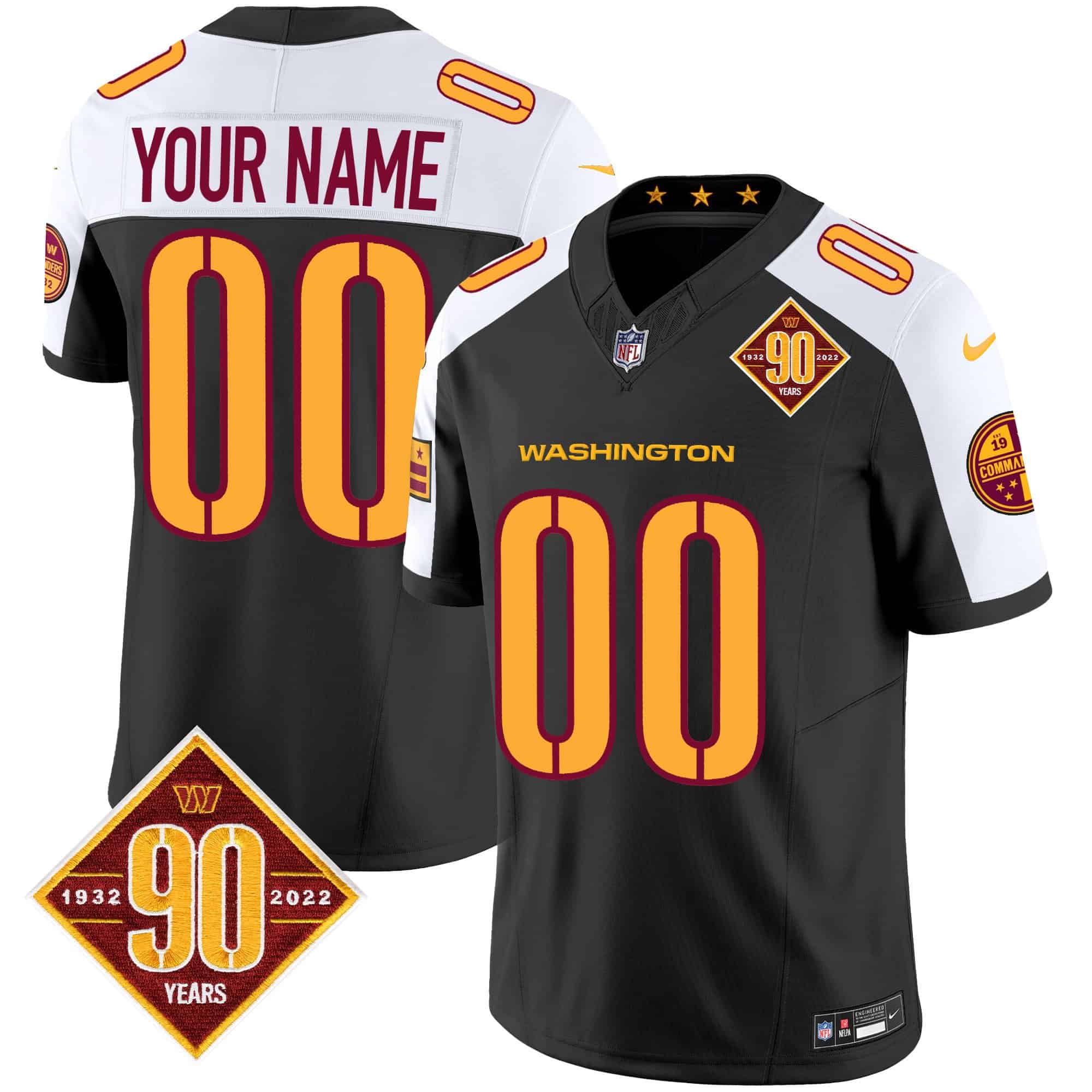 Men Washington Commanders Black 90th Anniversary Patch Custom 2024 Nike Vapor Limited NFL Jersey